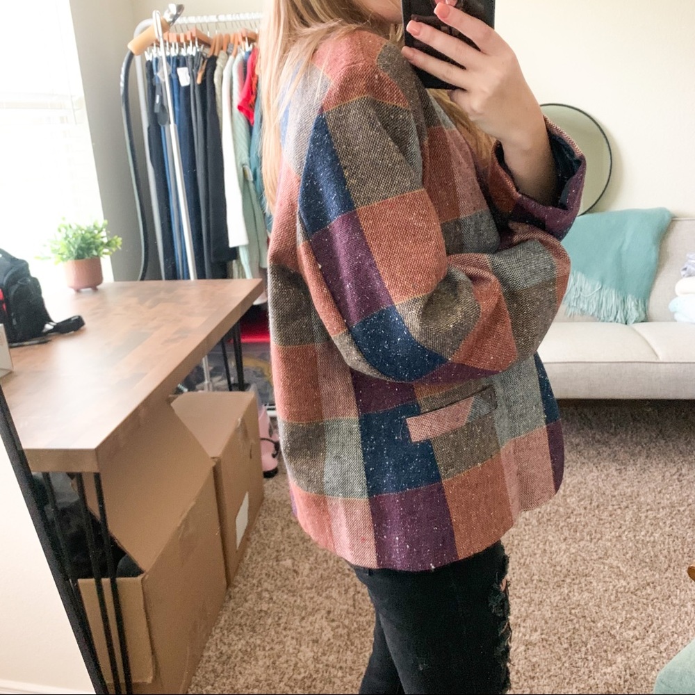 Vintage Wool Blend Patchwork Blazer Shacket Coat - Picture 4 of 12